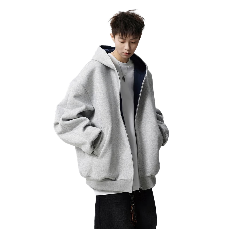 MMOPTOP Heavyweight Colorblock Cotton Sweatshirt Men Autumn Winter American Style Couple Hoodie Casual Jacket MWY31 Black XL