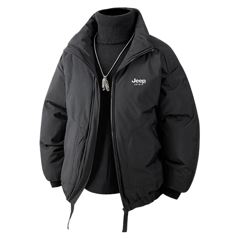JEEP SPIRIT Men's Autumn Winter Casual Stand Collar Windproof Thick Warm Cotton Jacket Dark Gray XL