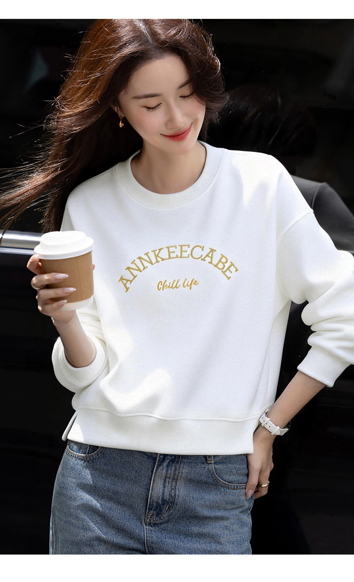 Chushen Crew Neck Printed Sweatshirt Women Lazy Style Casual Long Sleeve Top S143W1004 Light Gray XL 28