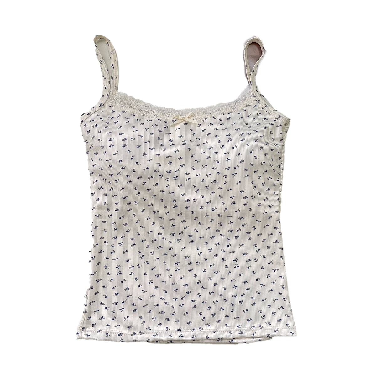 9i9 Floral Print Lightweight Camisole with Chest Pad, Pure and Slim Fit, Beautiful Back, White Floral S91