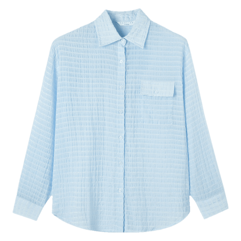 TonLion 2026 Spring Women's Light Blue Long Sleeve Shirt with Lapel Collar M