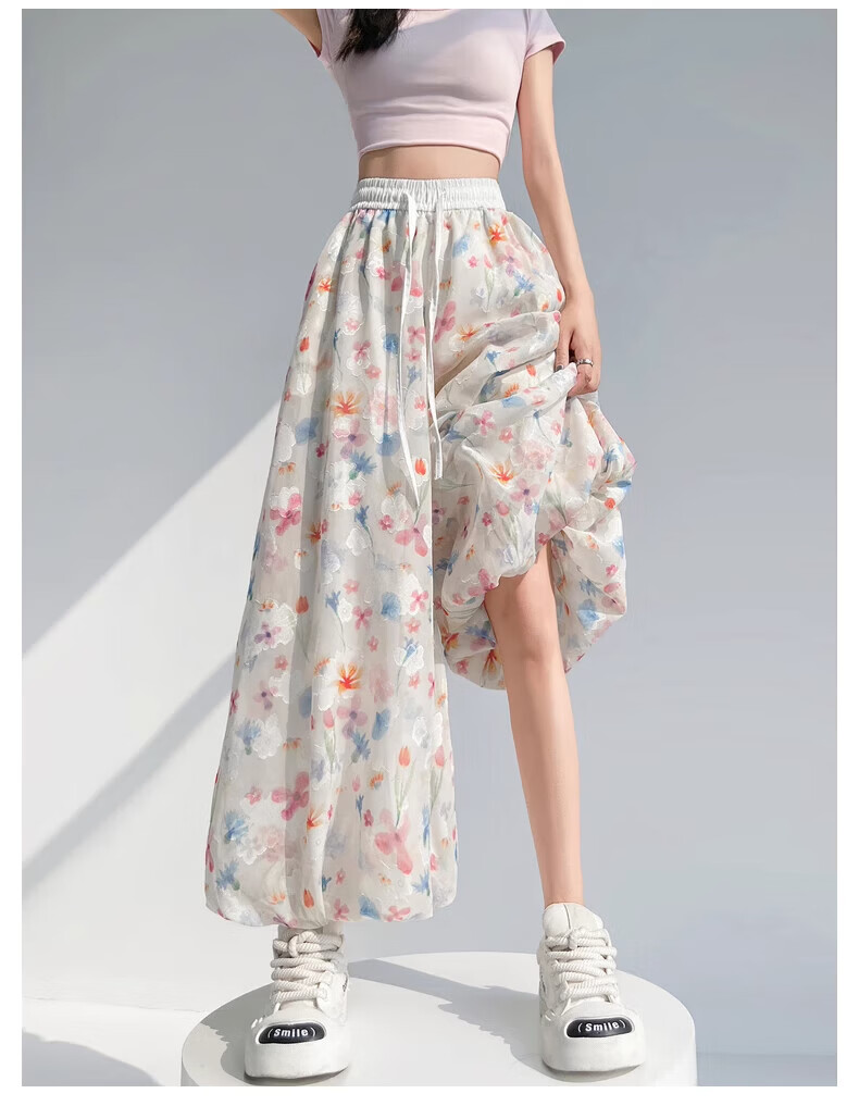 Langsha Flower Bud Skirt Pants Women New Loose Lazy Style Ice Silk Wide Leg Pants Petite Loose High-End Thin Casual Pants 14