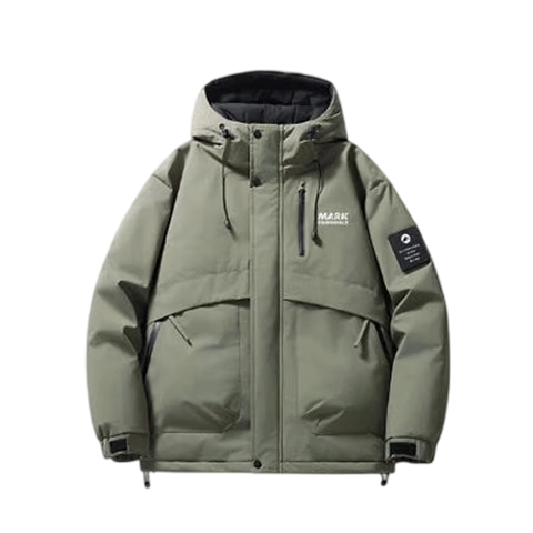 MARK FAIRWHALE Men's Cotton Padded Jacket Autumn Winter Thickened Mid-Young Hooded Coat Warm Puffer Jacket Light Army Green 2XL
