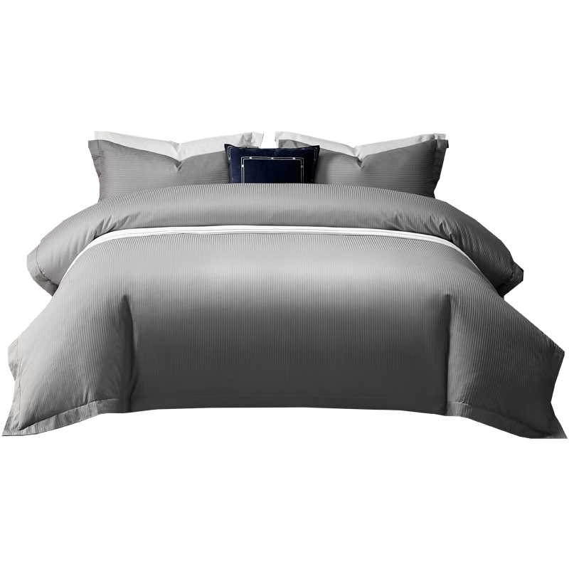 Canasin Hilton Light Luxury 100% Cotton Four-Piece Bedding Set with Duvet Cover, Hotel Bedding, Gray, for 1.5-Meter Bed