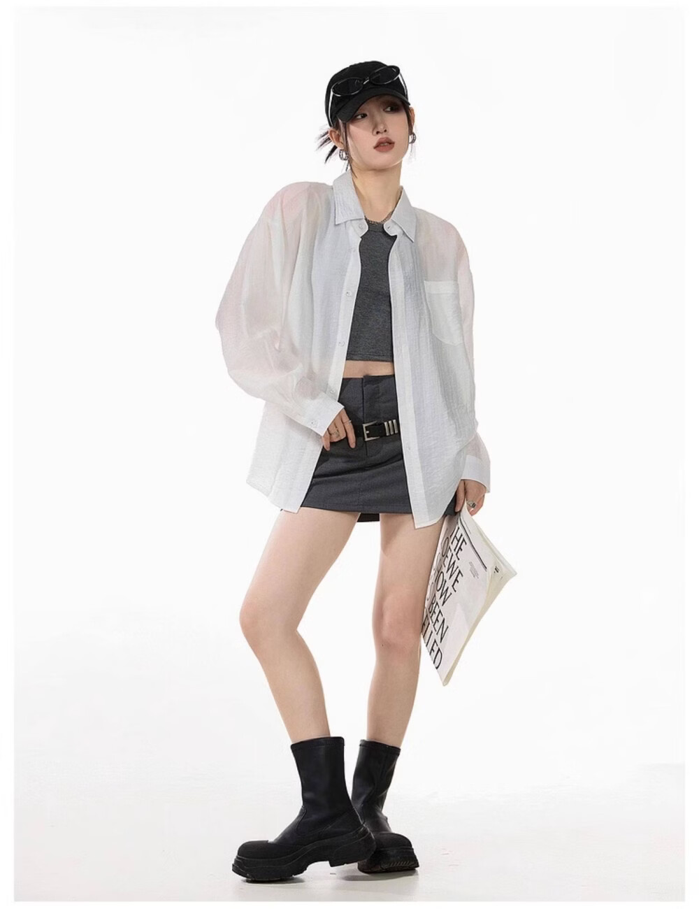 ICH MODE American Style White Shirt Women Summer Loose Physical Sun Protection Shirt Jacket Long Sleeve Top Blue XL 9