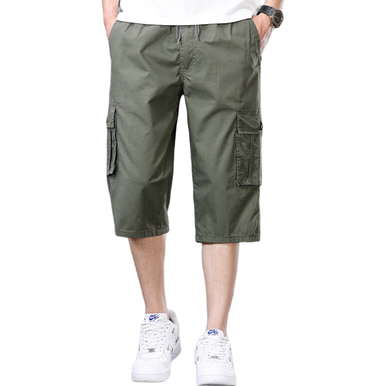 Romon Summer New Men's Shorts Trendy Straight-Leg Versatile Loose Seven-Point Casual Jeans Army Green 3XL