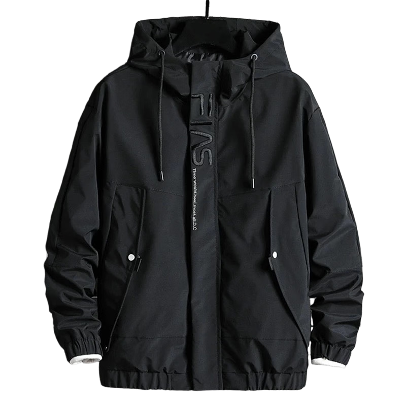 TUCANO Men's Spring Autumn Loose Workwear Jacket Hooded Windproof Outdoor Coat Trendy Black XL