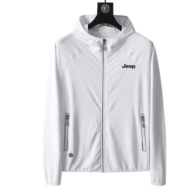 JEEP Men's Sun Protection Shirt, Summer Outdoor Casual Quick-Dry Breathable Top, Skin-Friendly Clothing, Light Gray, Size L