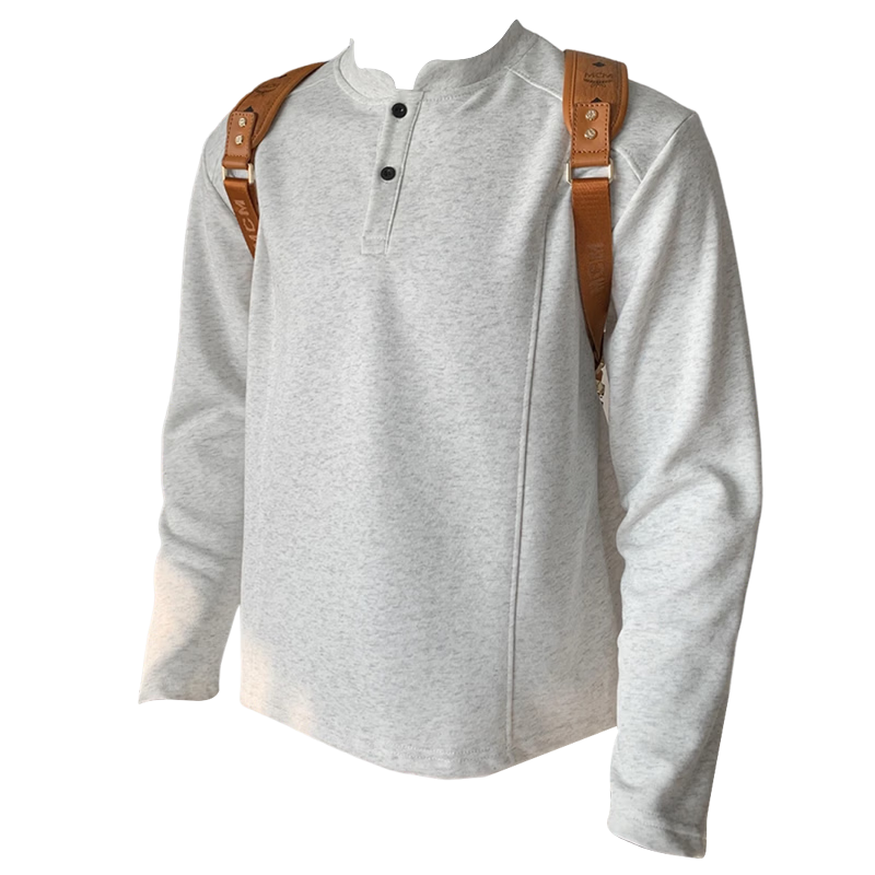 Homlean American Henry Collar Long Sleeve T-Shirt Men Autumn New Loose Fit Shoulder Casual Polo Shirt HB98 Black 3XL