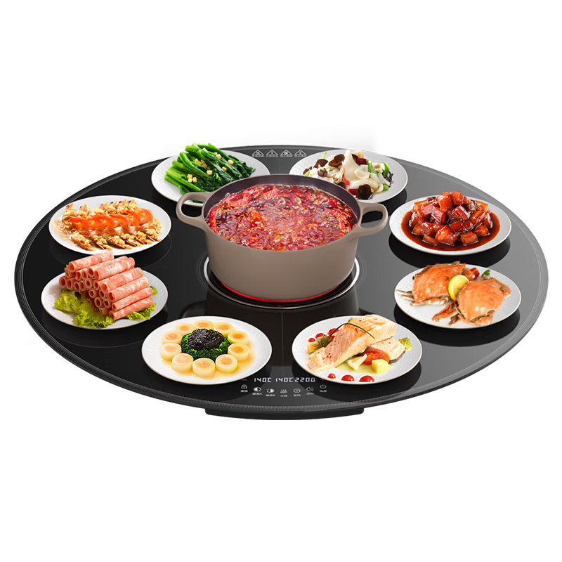 PADEFU Electric Ceramic Plate Warmer for Hot Pot, 2026 New Multifunctional Home Heating Plate, Food Warming Board, Insulation Board, Compatible with Induction Cooker, Automatic Rotating Dining Table Turntable, 80cm