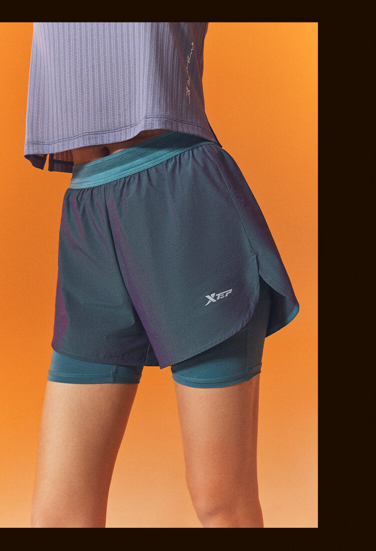 Xtep 2000KM PRO Men's Running Shorts Fake Two-in-One Breathable Quick-Dry Sports Training Five-Point Pants 49