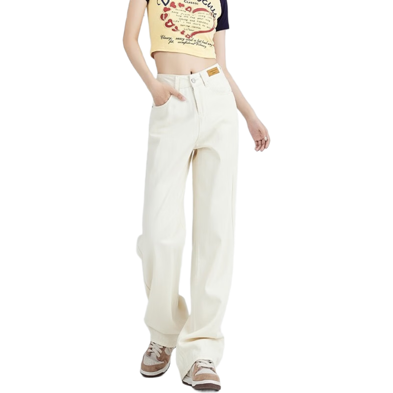 Jeanswest Women's Summer Loose Wide-Leg High-Waist Slimming Petite Straight-Leg Floor-Length Light Blue Jeans 2XL