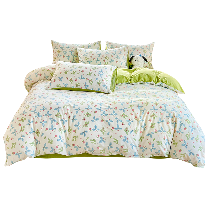 Grace 100% Pure Cotton Four-Piece Bedding Set, Xinjiang Cotton Bedding, Duvet Cover 200*230cm, for 1.5/1.8 Meter Bed, Nianhua (Eternal Youth)