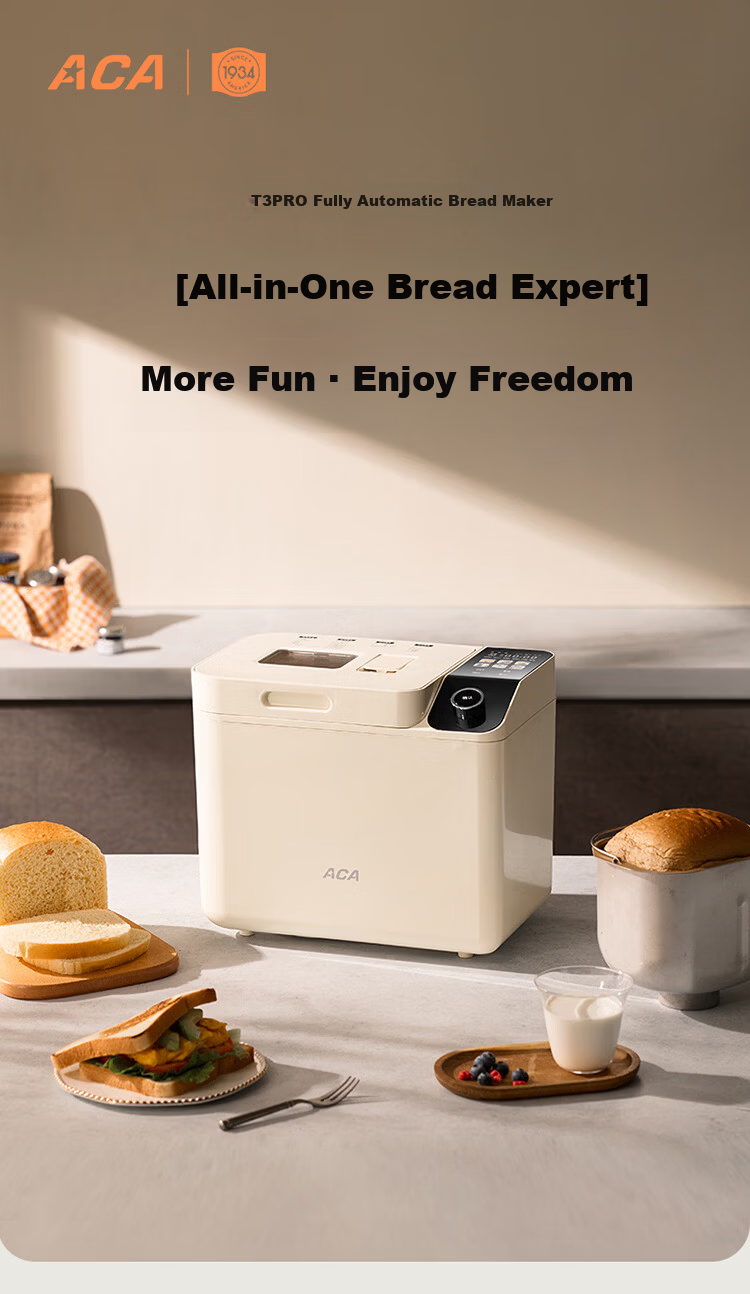 ACA Automatic All-In Bread Maker, Multifunctional Bread And Pastry Machine, Automatic Sprinkle Yeast Filling, Aluminum Pressed Inner Pot, T5 Pro 1