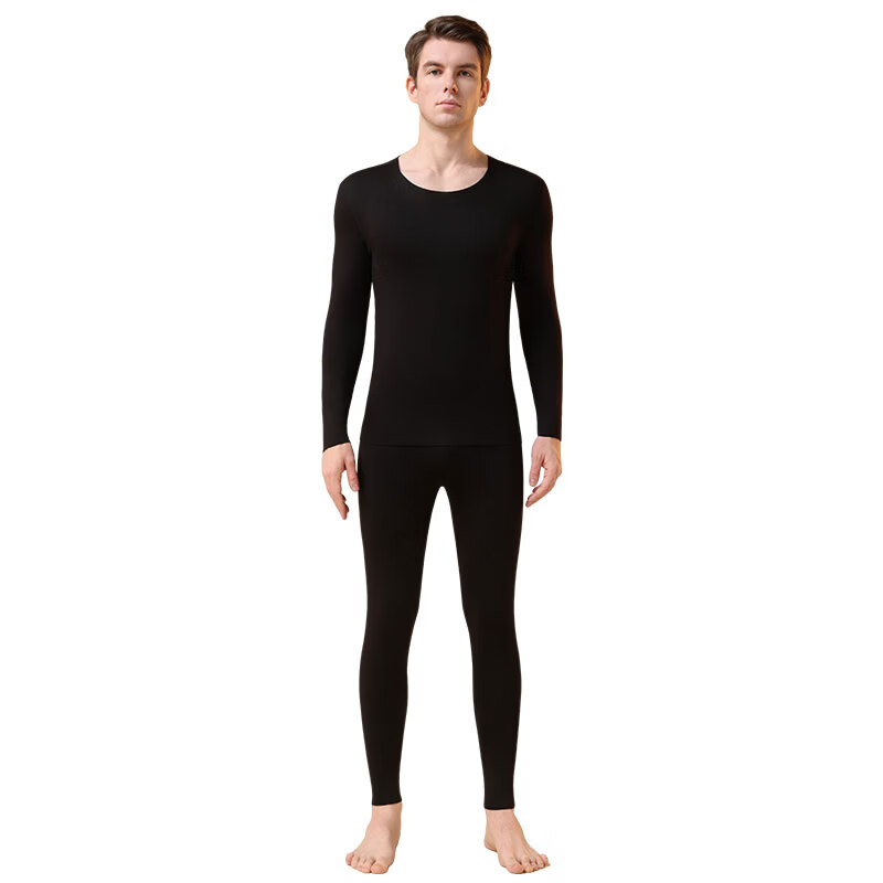 MiiOW Men's Thermal Underwear Set, German Velvet Heat Retaining, Goose Down, Mulberry Silk, Double-Sided Brushed Thickened Base Layer, Autumn Top and Bottom Set