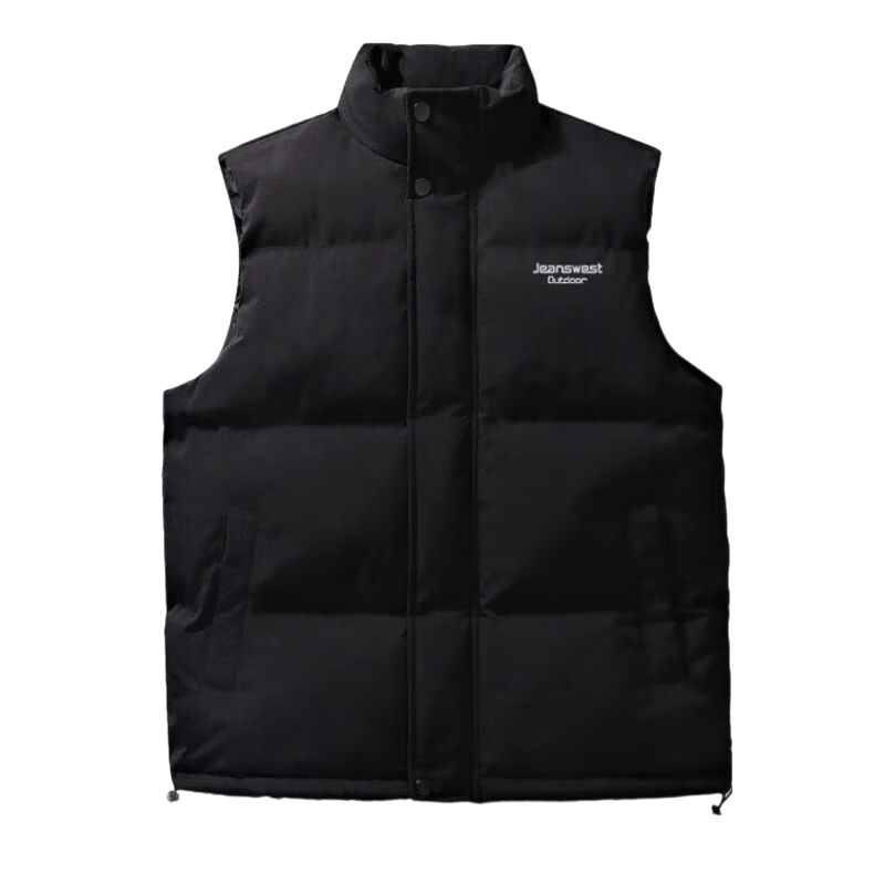 Jeanswest Outdoor Sports Vest Men's Jacket Winter Trendy Stand Collar Solid Color Comfortable Fashion Loose Fit Black L