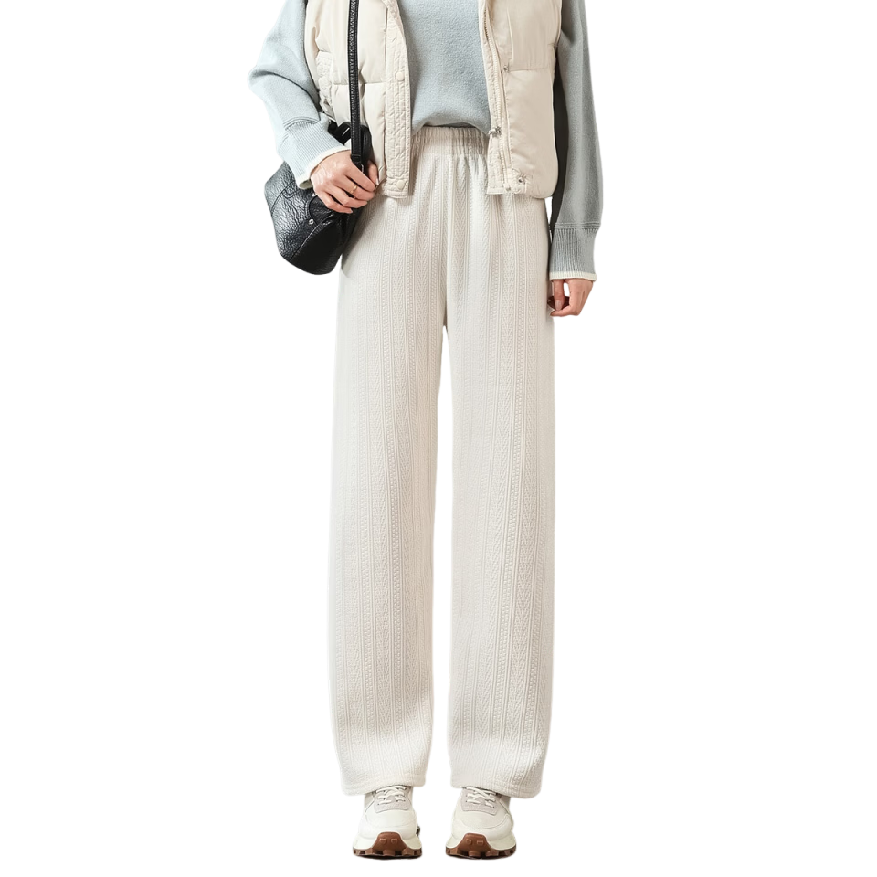 JEANSWEST Women's Casual Pants Autumn High Waist Loose Fit Straight Leg Wheat Ear Pattern European Cotton Velvet Wide Leg Pants Black XL