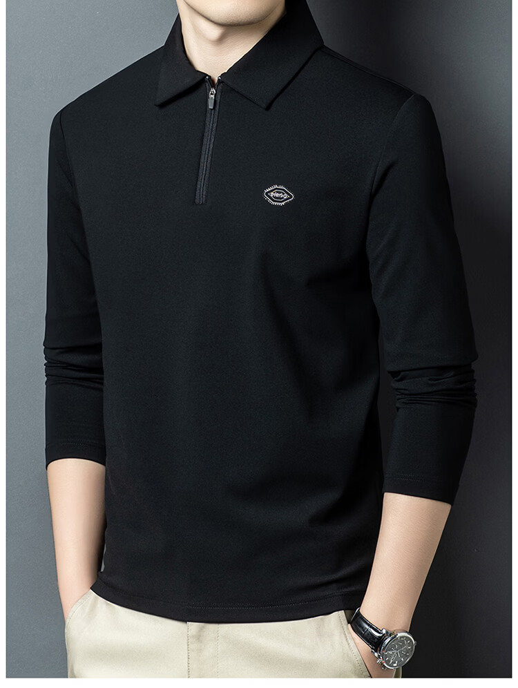 Edenbo Long Sleeve Half-Zip Polo Shirt Men Autumn Winter Four-Way Stretch Top Black 180/96A (2XL) 19