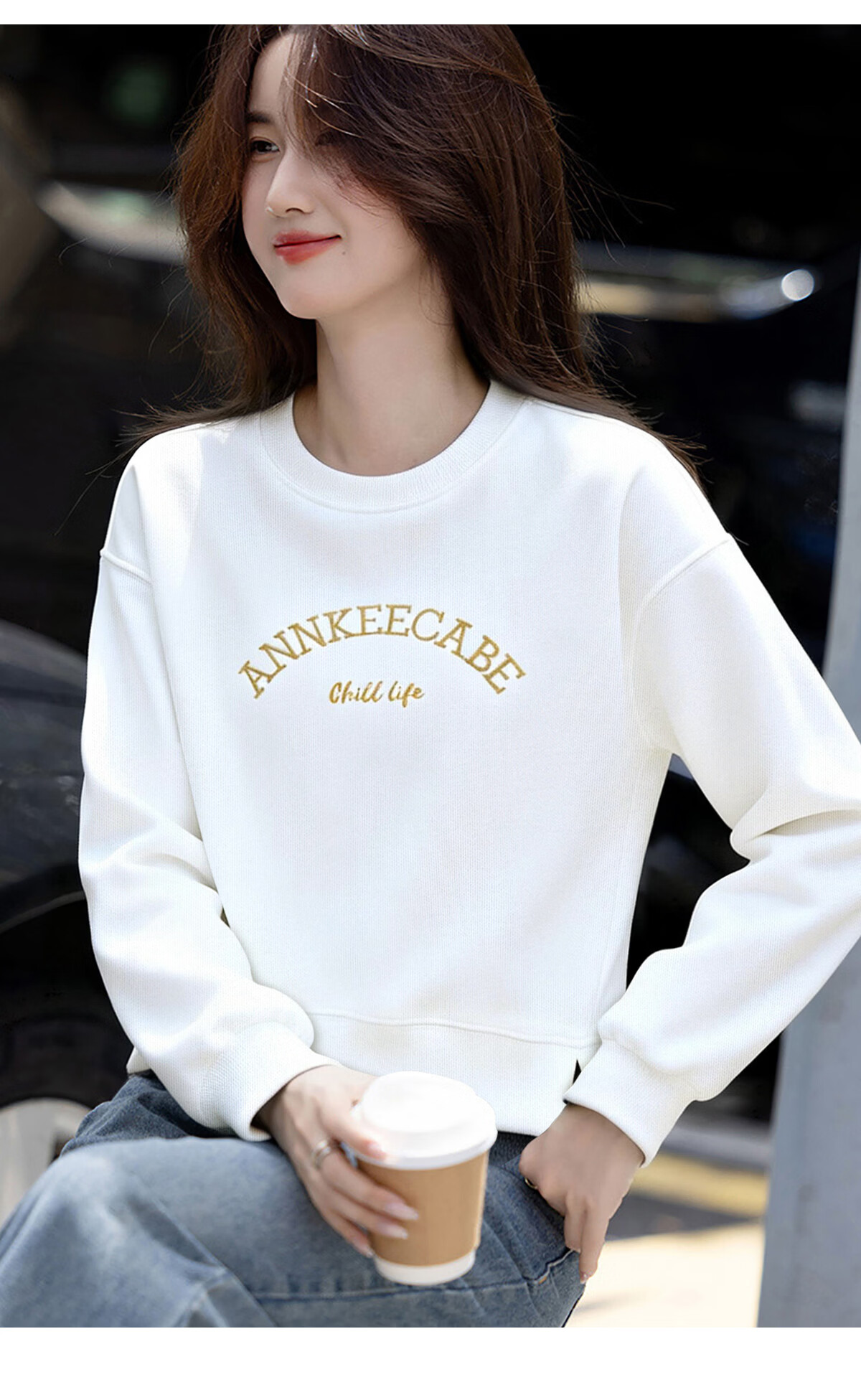Chushen Crew Neck Printed Sweatshirt Women Lazy Style Casual Long Sleeve Top S143W1004 Light Gray XL 25