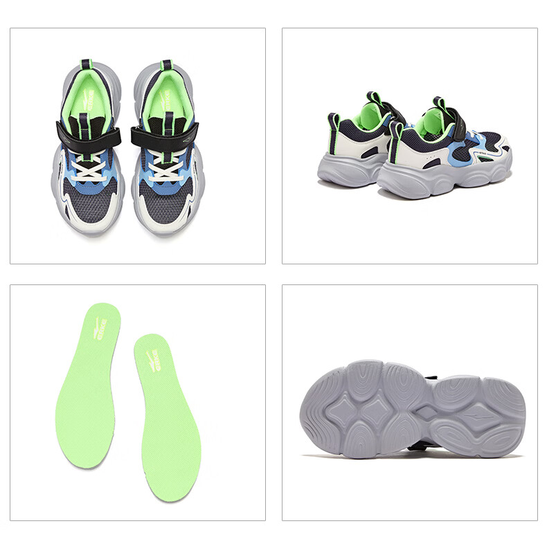 ERKE Kids Summer Casual Shoes Breathable Lightweight Sports Shoes Zero Gray/Whale Gray Size 34 47
