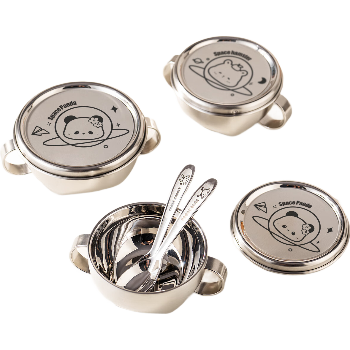 Onlycook Double-Handle Baby Food Bowl with Lid 316 Stainless Steel Children's Feeding Bowl Infant Toddler Small Soup Bowl Tableware