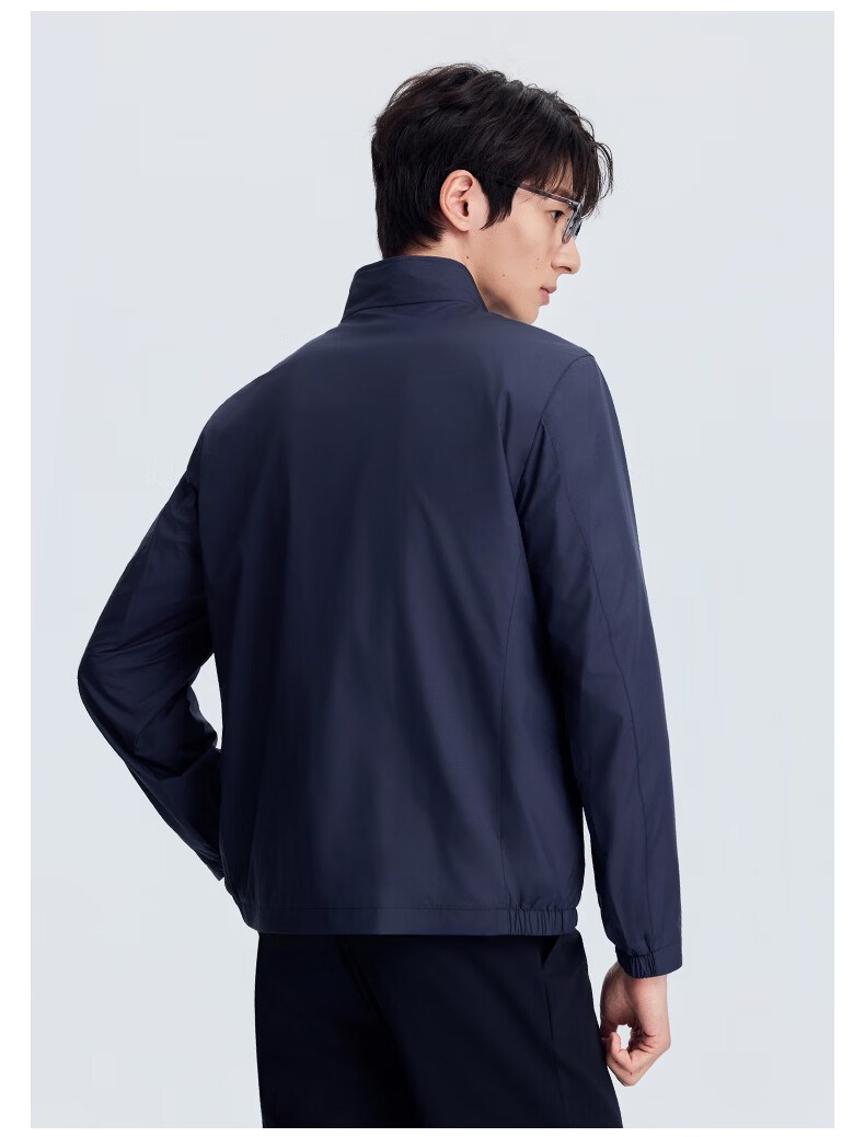 Goldlion Waterproof, Oil-proof, Stain-resistant Autumn Wrinkle-resistant Jacket with Stand Collar, Striped Business Coat for Men, Navy Blue, Size L 4