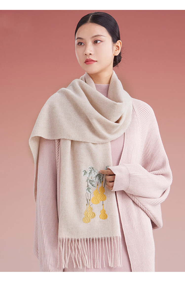 Shanghai Story 100% Wool Embroidered Scarf and Gloves Gift Box Warm Set Autumn Winter Women's Birthday Gift Magnolia 11
