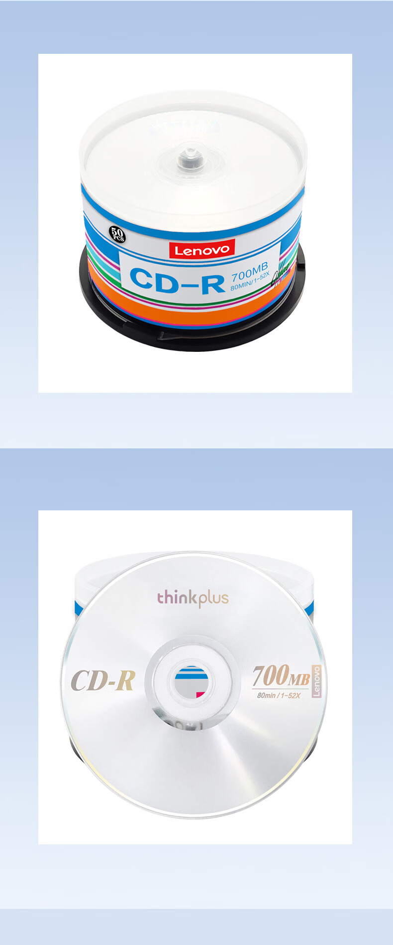 Lenovo CD-R Discs/Recordable Discs, 52x Speed, 700MB, Office Series, 10 Pieces in A Barrel, Blank CDs 7