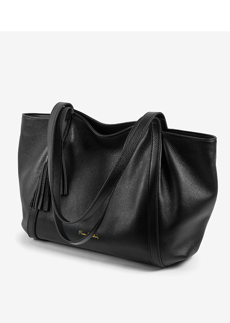 Pierre Cardin Women's Bag 2026 New First Layer Cowhide Large Capacity Commuter Tote Bag Women's Day Gift Black Gift Box Set 6