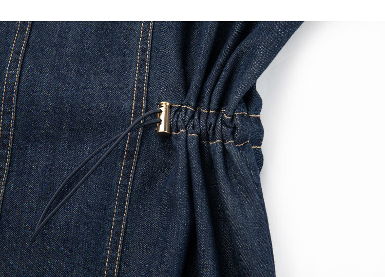 Demana [Cloud Oxygen Cotton Blend] Spring Korean Style Urban Elastic Waist Contrast Stitching Denim Loose Fit Women's Dress 12