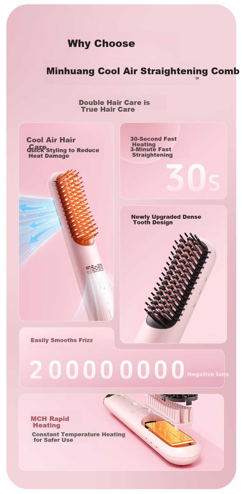 MinHuang Birthday Christmas Gift Box Wireless Cool Air Styling Straightening Brush for Women Mom Girlfriend Friends 5
