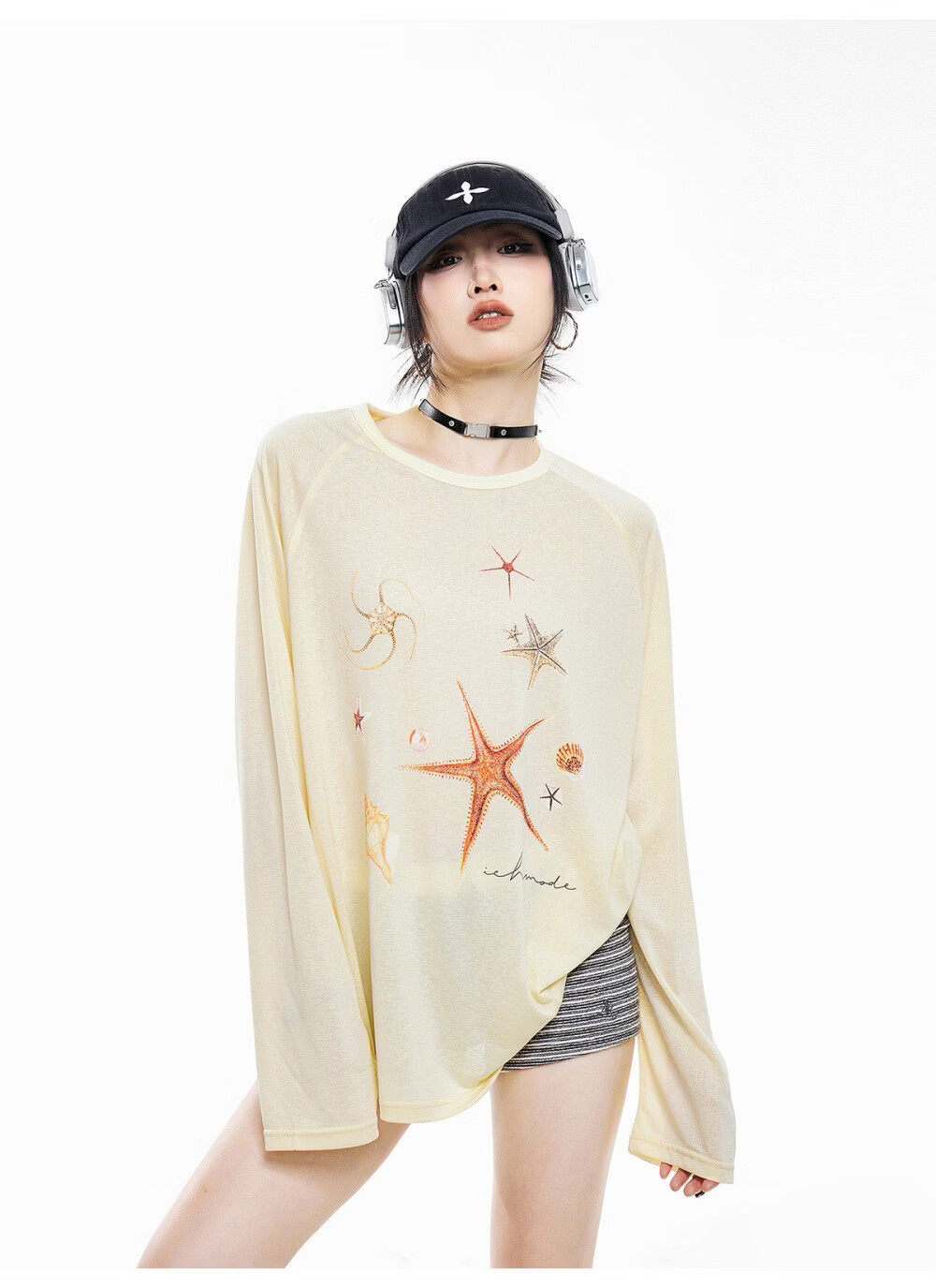 ICH MODE American Style Lightweight Cooling Physical Sunscreen Cover Shirt Women Summer New Loose Long Sleeve T-Shirt White S 25
