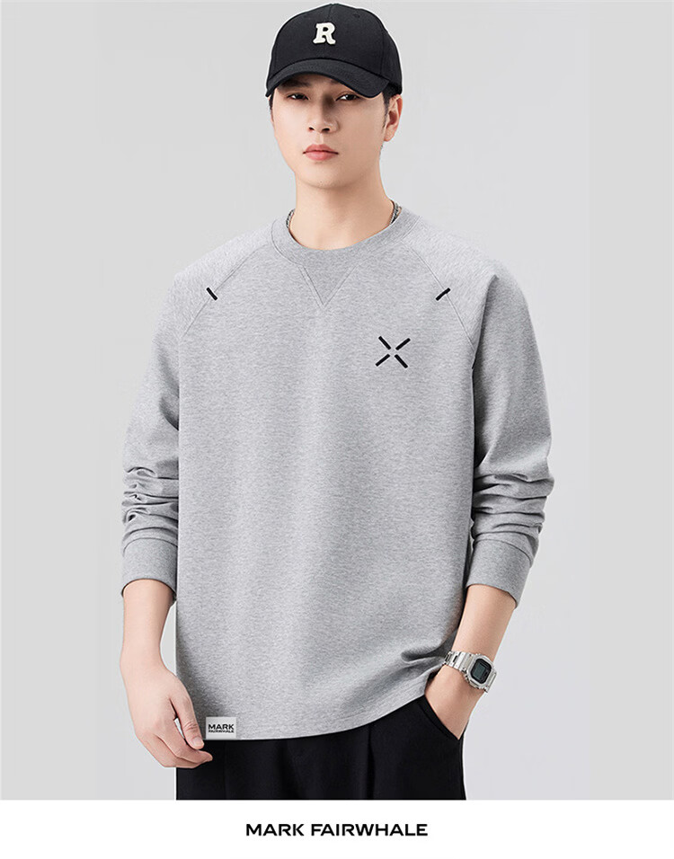 MARK FAIRWHALE Men's Long Sleeve T-Shirt Spring Autumn American Style Casual Loose Sweatshirt Black 2XL 13