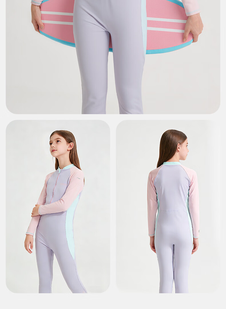 LI-NING Kids Girls Long Sleeve Long Pants Warm Professional One-Piece Surfing Diving Swimming Suit 7191 Purple Size 150 11