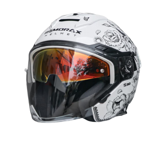 MOTORAX S30 Motorcycle Helmet Four-Season Breathable Sun Protection 3C Electric Vehicle Sports Riding Dual Lens Helmet Floral Pattern L