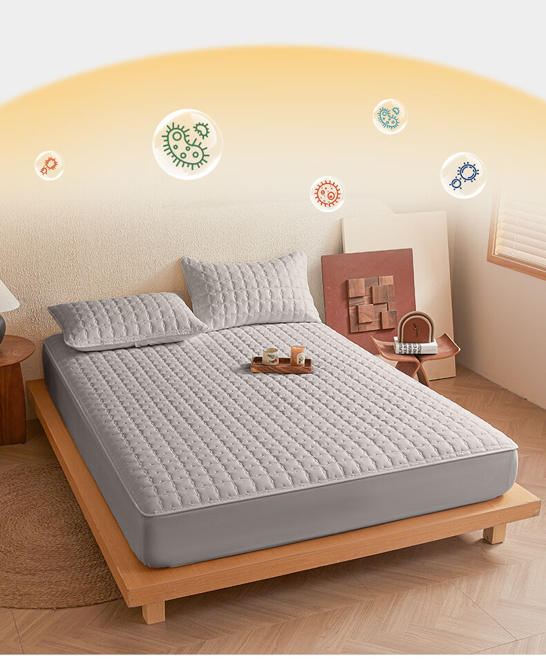 Grace Antibacterial Quilted Washable Thickened Fitted Sheet Mattress Protector Dark Gray 1.8m 6