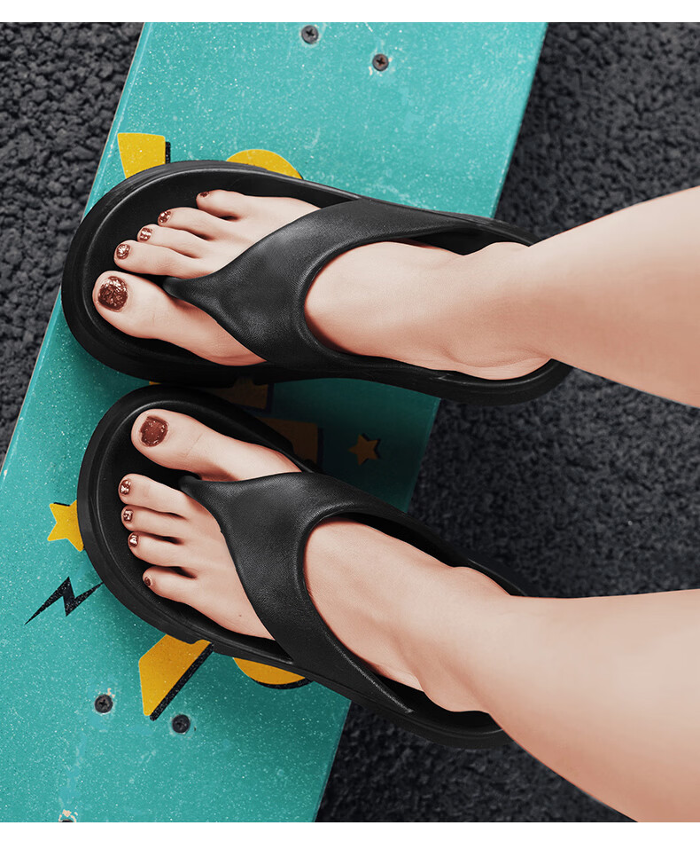 JEEP Women's New Herringbone Flip Flops Outdoor Casual Thick Sole Height Increasing 7cm Black Size 37-38 14