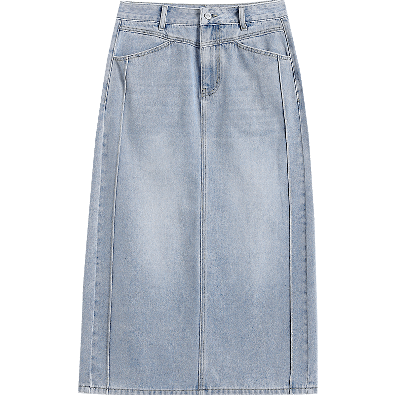 Demana [Cloud Soft 100 Cotton] Spring Simple Style Embroidered Slit Straight Small Female Denim Skirt