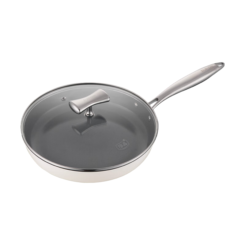 SUPOR Non-Stick Frying Pan Baby-Grade Titanium Ceramic Coating Oil-Gathering Flat Bottom Steak Pan 28cm Induction Cooker Compatible