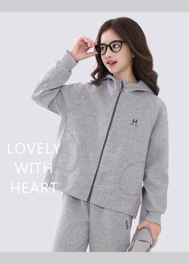 Disney Girls Casual Set Spring Autumn New Children's Hooded Sportswear Youth Sweatshirt and Sweatpants FT001 Heather Gray 150 10