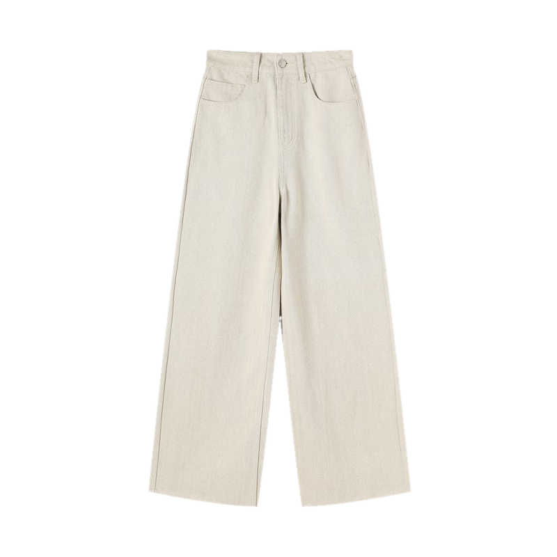 TonLion 2026 Spring Women's Herringbone Denim Pants Light Beige Almond Size 25