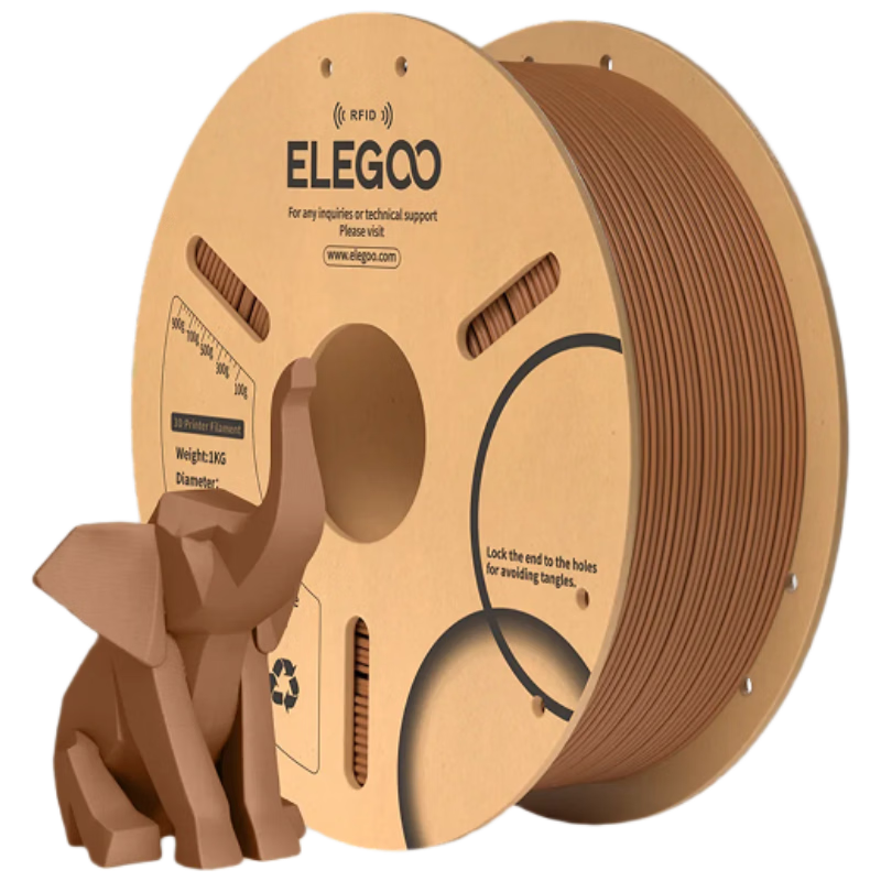 ELEGOO PLA 3D Printing Filament Brown 1.75mm 1kg RFID Smart Identification High Toughness High Compatibility Universal Eco-friendly PLA Filament for 3D Printers