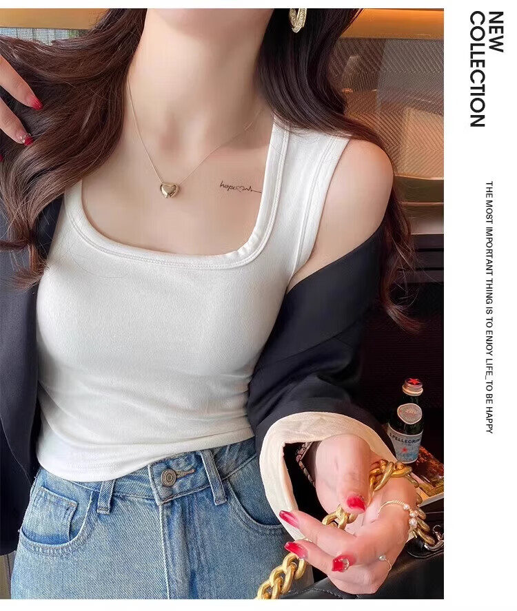 Langsha Women's New Cotton Racerback Tank Top Sleeveless Slim Fit Undershirt with Side Coverage Can Be Worn Out 13