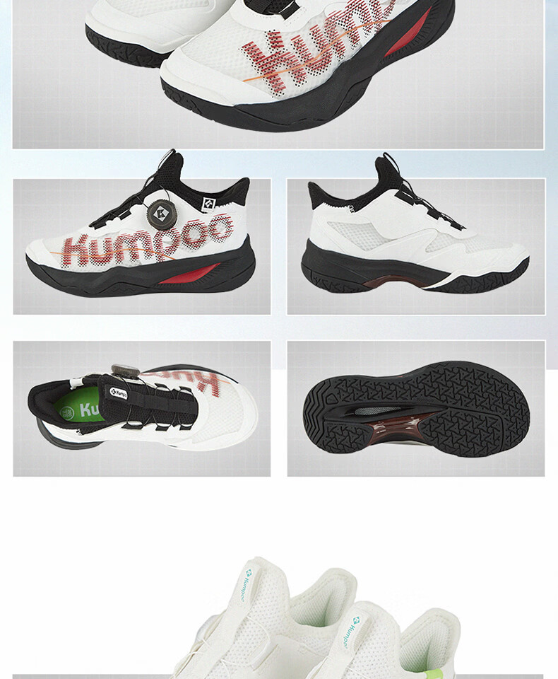 KUMPOO 26th Anniversary New Kids' Breathable Shock-Absorbing Anti-Twist Non-Slip Badminton Shoes KH-JG826S White Size 33 15