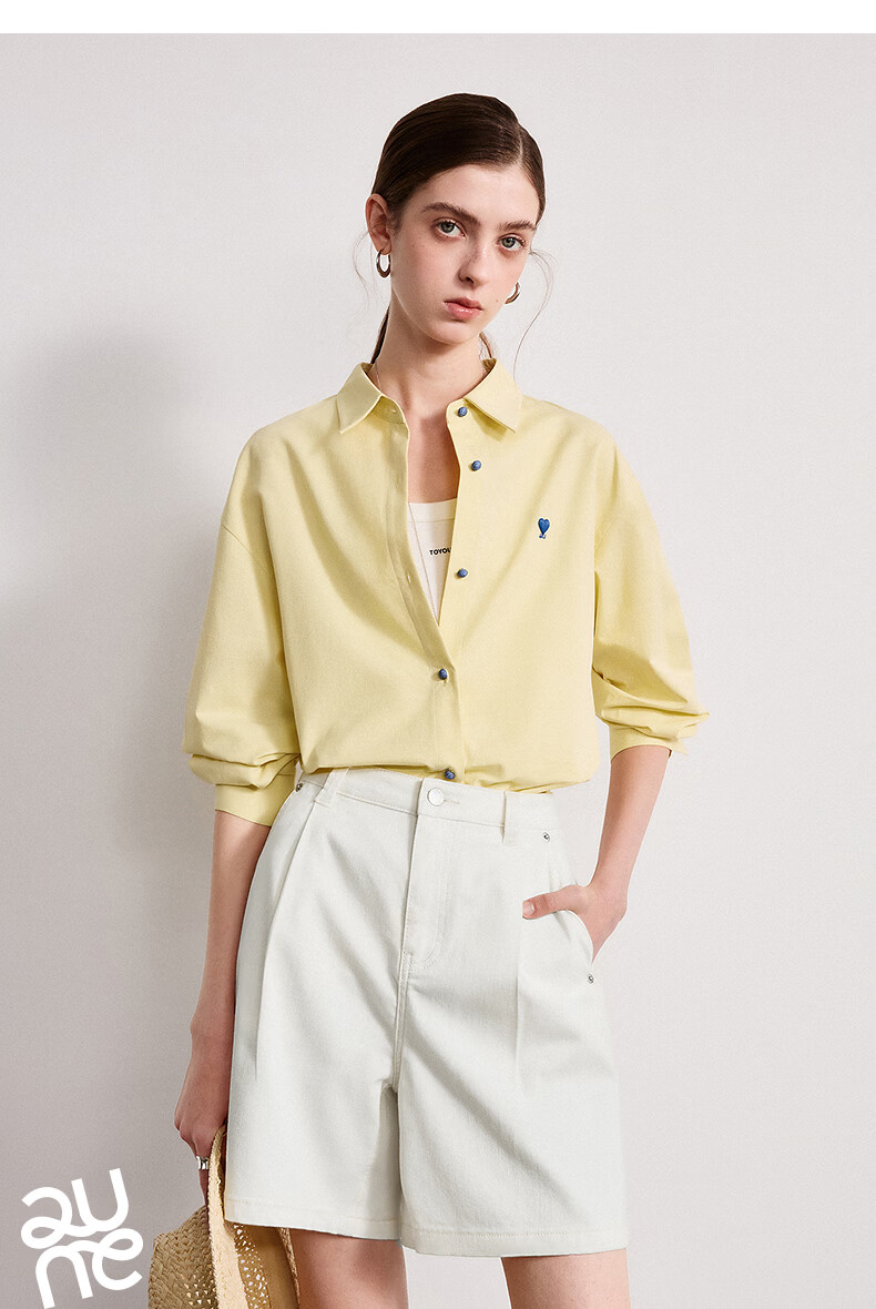 Chuyua Heart Embroidery Shirt Women 2025 Autumn New Simple Versatile Solid Color Pure Cotton Blouse White L 36