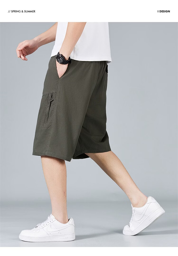 RED DRAGONFLY Men's Summer Thin Cotton Casual Fashion Cool Comfortable Breathable Versatile Army Green Capri Shorts XL 11