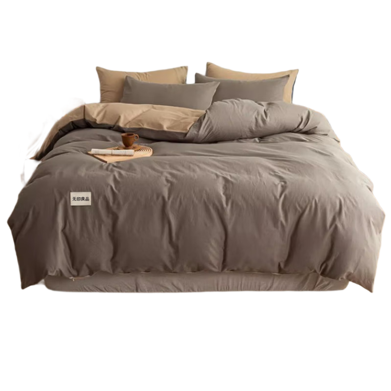 MUJI A-Class Antibacterial 100% Xinjiang Cotton Duvet Cover Single Piece 150x200cm Coffee Brown and Khaki Patchwork