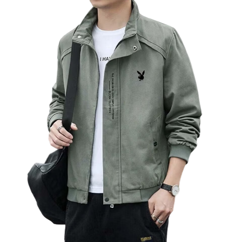 PLAYBOY Men's Spring Autumn Casual Lightweight Stand Collar Outdoor Sports Jacket Khaki XL
