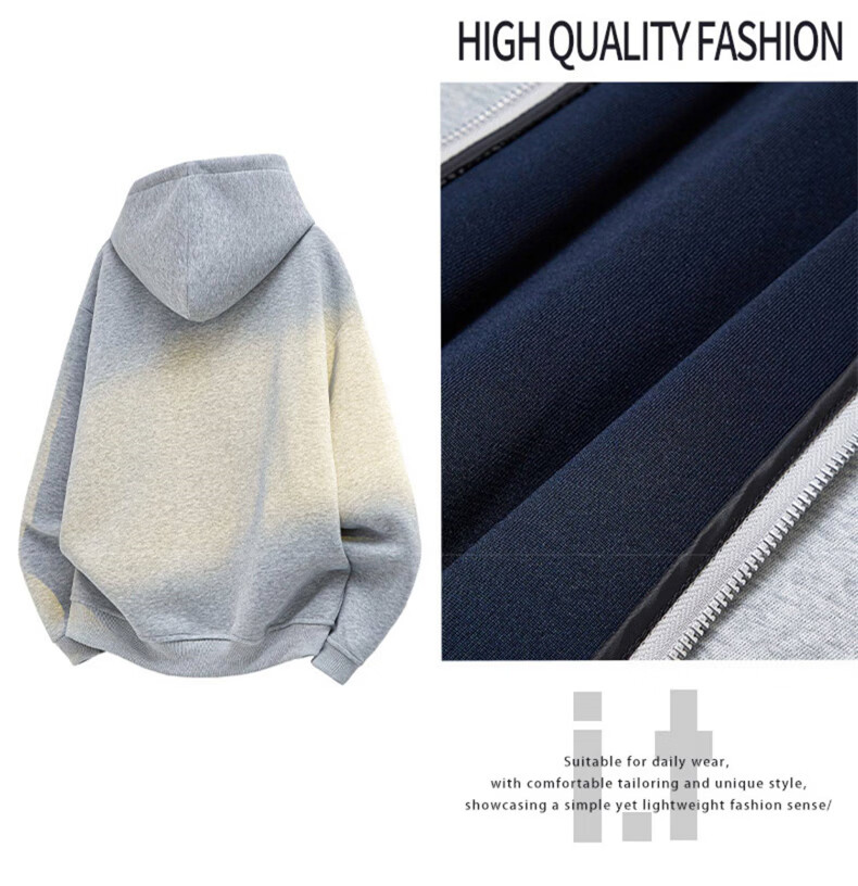 :CHOCOOLATE IT American Style Casual Hoodie Sweatshirt Men Spring Autumn New Versatile Warm Casual Jacket White Gray L 2