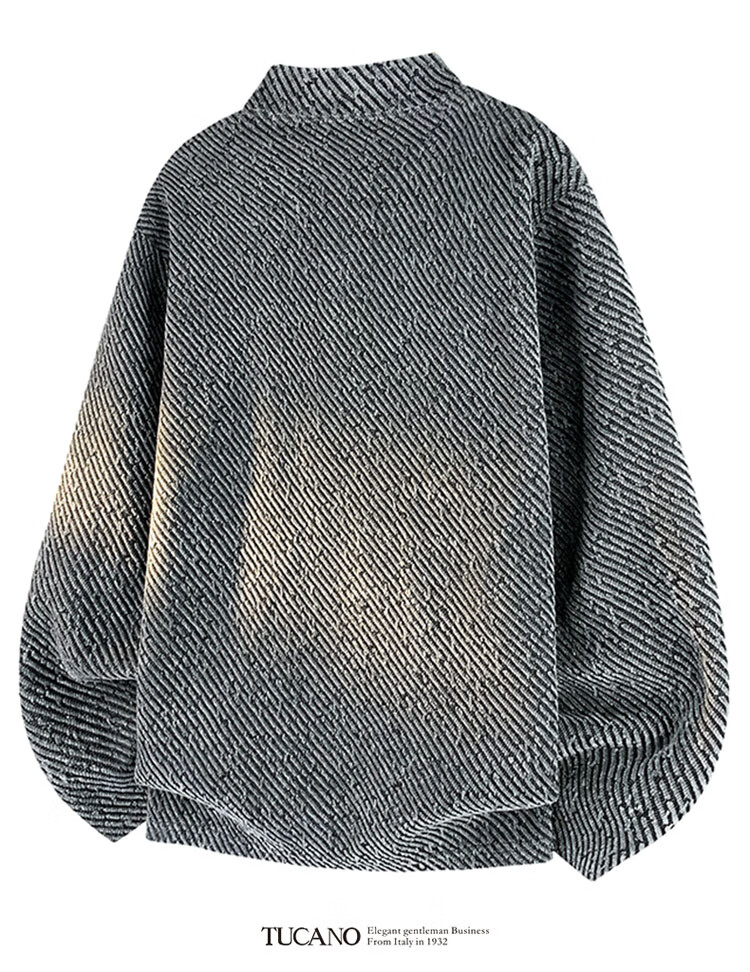 TUCANO Men's Sweatshirt Spring Autumn Long Sleeve T-Shirt Henley Neck Textured Jacket Gray L 3